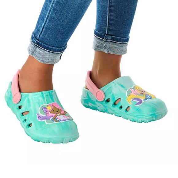 NEW Toddler Girls MERMAID CLOG SHOES Water Friendly Size 7 Teal Pink Back Strap - Picture 3 of 7